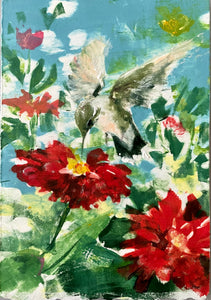 Amy Dobrian: "Ruby-Throated Hummingbird #9" Framed Monotype