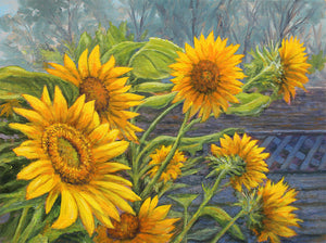 Hans Eric Olson: "Happy Sunflowers, Happy People" Oil Painting