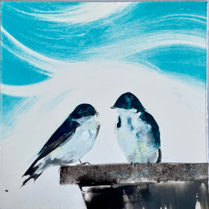 Amy Dobrian: "Tree Swallow Pair" Framed Monotype
