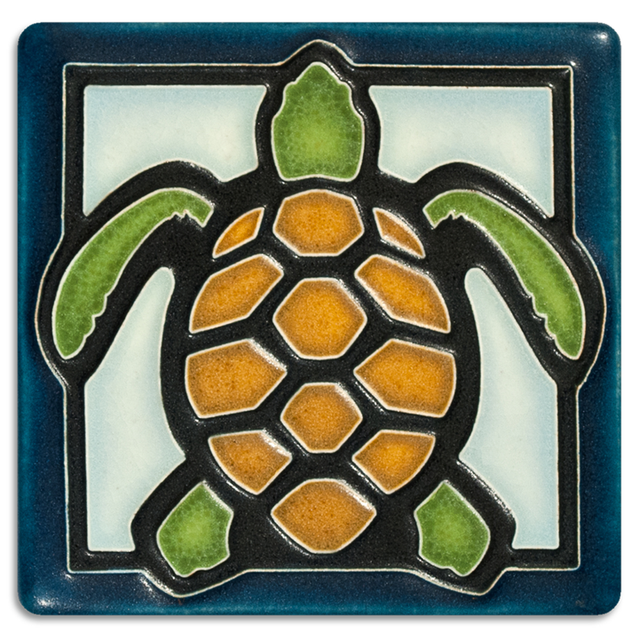 Motawi Tile: 4x4 Turtle Light Blue