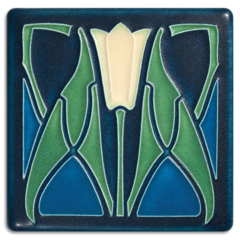 Motawi Tile: 4x4 Lotus - Blue