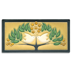 Motawi Tile: 4x8 Lovebirds Green Oak