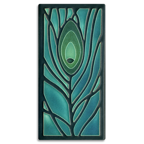 Motawi Tile: 4x8 Peacock Feather - Dark Ocean