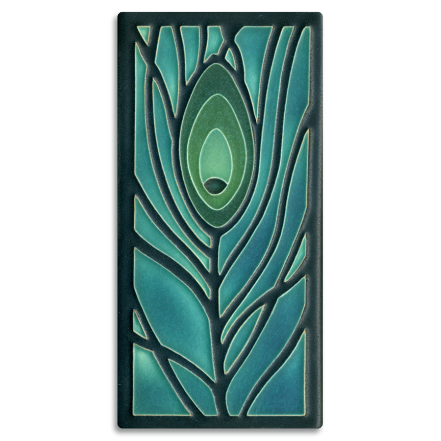 Motawi Tile: 4x8 Peacock Feather - Dark Ocean