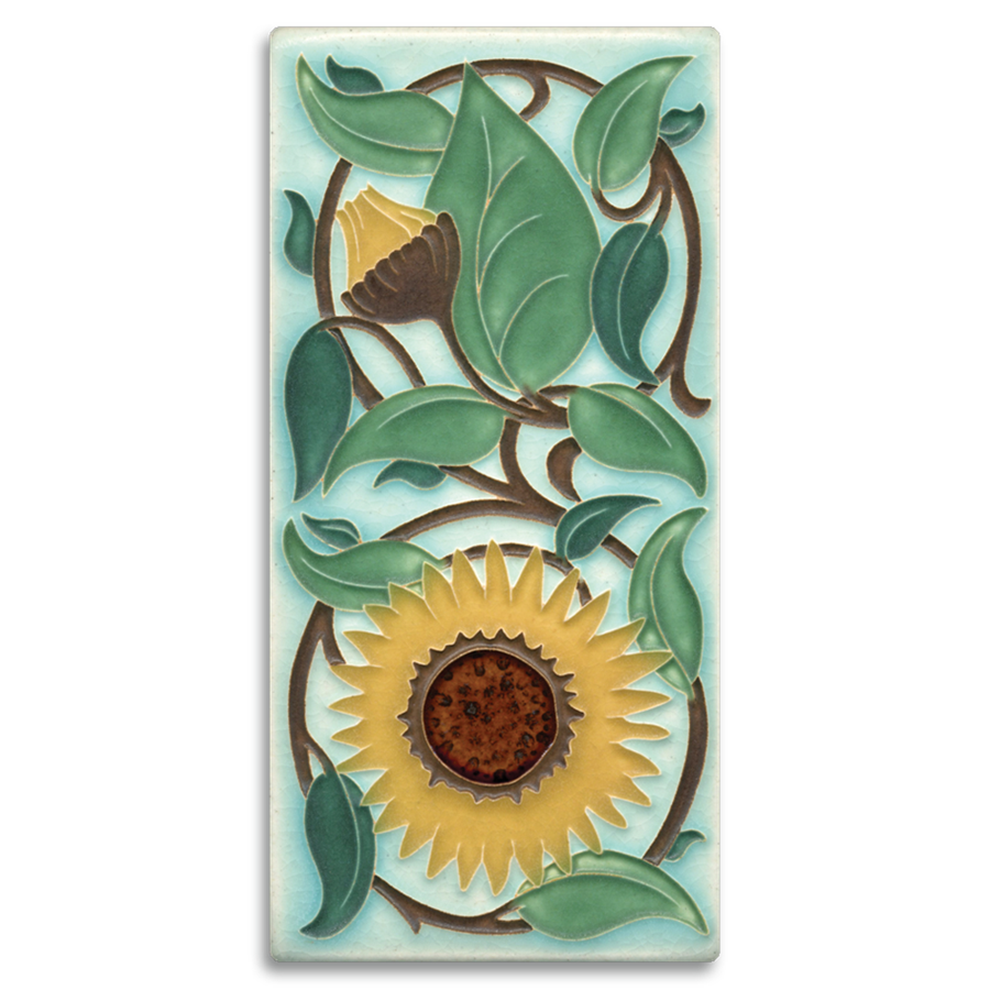 Motawi Tile: 4x8 Sunflower - Light Blue