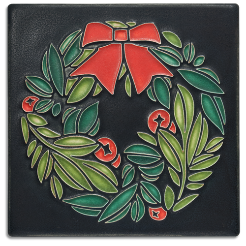 Motawi Tile: 6x6 Wreath Black