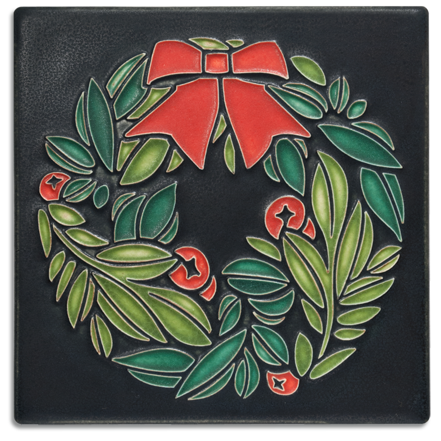 Motawi Tile: 6x6 Wreath Black