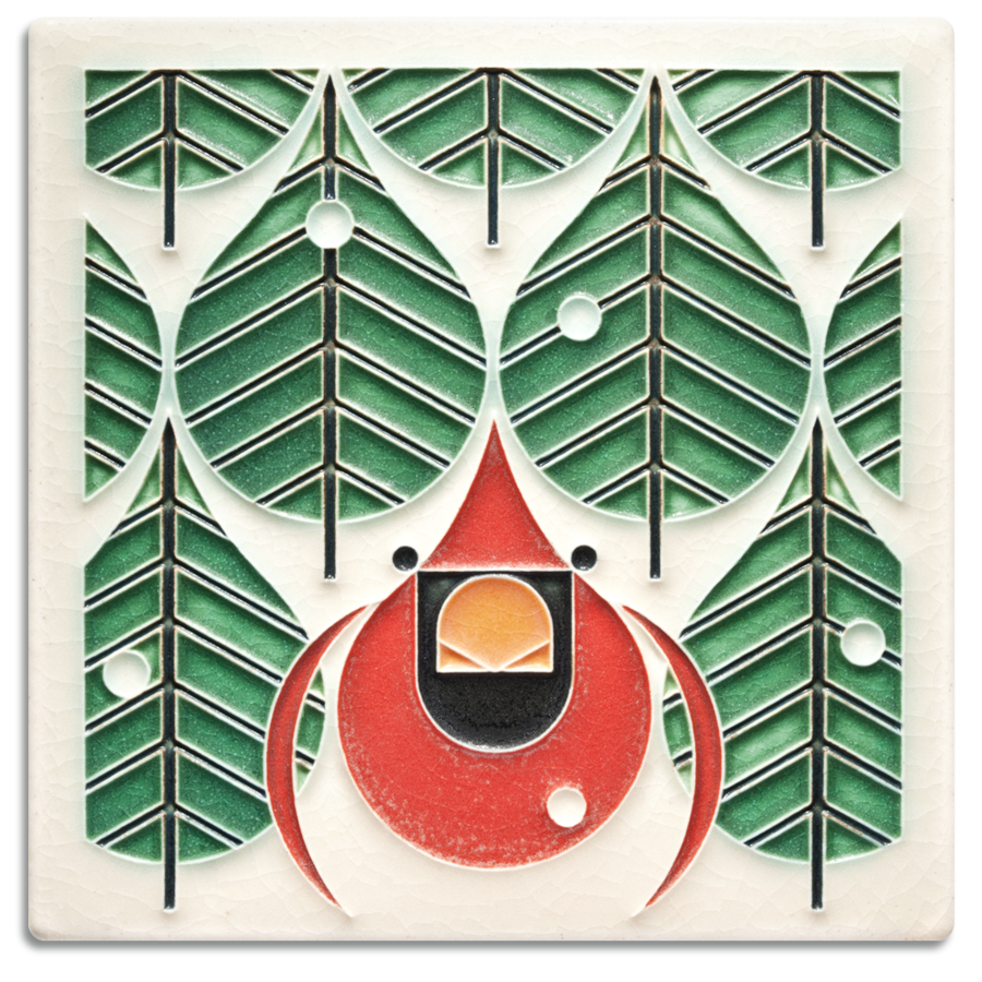 Motawi Tile: 6x6 Coniferous Cardinal
