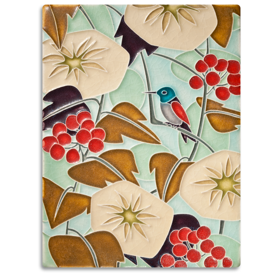 Motawi Tile: 6x8 Hummingbird - Light Blue