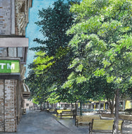 John Martinek: College Block Corner (Iowa City) Watercolor