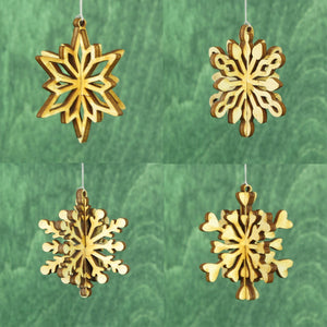 Doles Orchard: 3D Wooden Snowflakes - 4 Pack