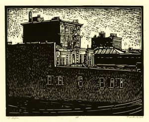 John Martinek: Iowa City Skyline Original Linoleum Block Print
