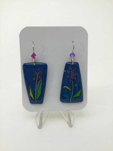 Karon Killian: Blue w/ Flowers and Leaves Earrings