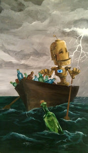 Lauren Briere - Robots In Rowboats: "Message In A Bottle Bot" Print