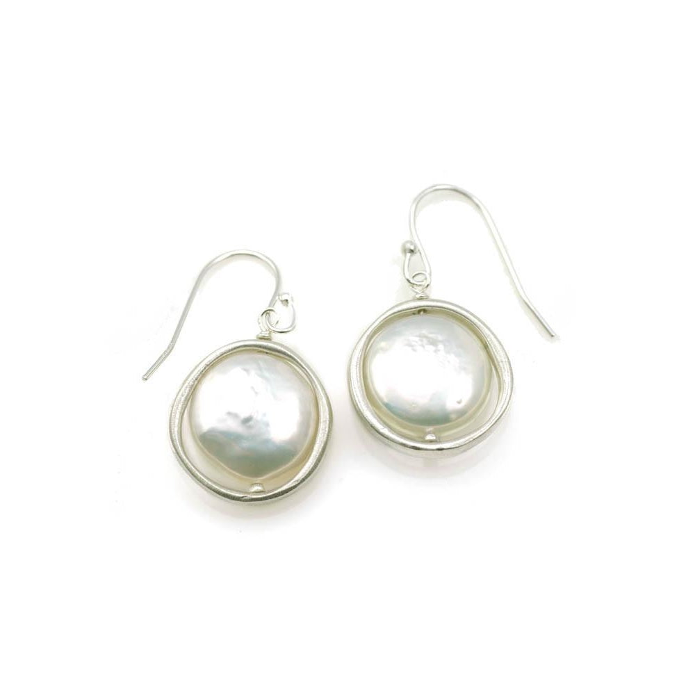 Philippa Roberts: Grace Open Circle Earrings Silver/Pearl